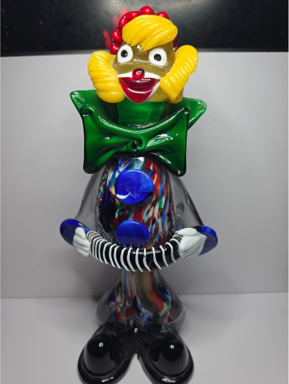 Vintage Murano Glass Clown with Accordion Figurine FEMALE